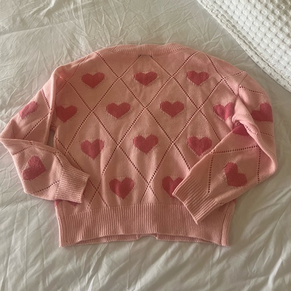 Pink Red Heart Cardigan Button Down Sweater Womens M perfect for Valentine’s Day - Picture 4 of 5